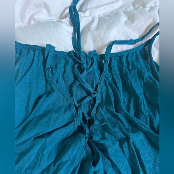 FOREVER 21 SIZE SMALL TEAL SWIMSUIT COVER-UP/SUNDRESS WITH LACE UP BACK - Picture 3 of 4